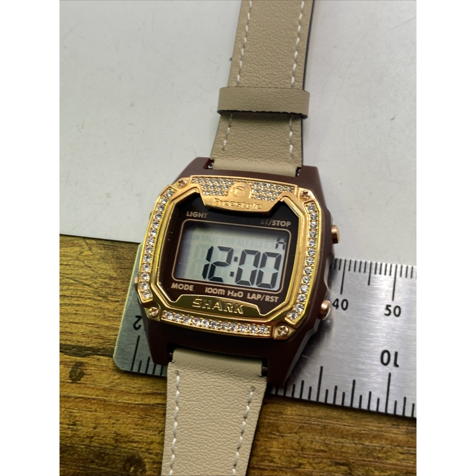 Freestyle Shark Rosegold Rhinestone Tan Leather Band Surfing Watch New Battery — image 5 of 8
